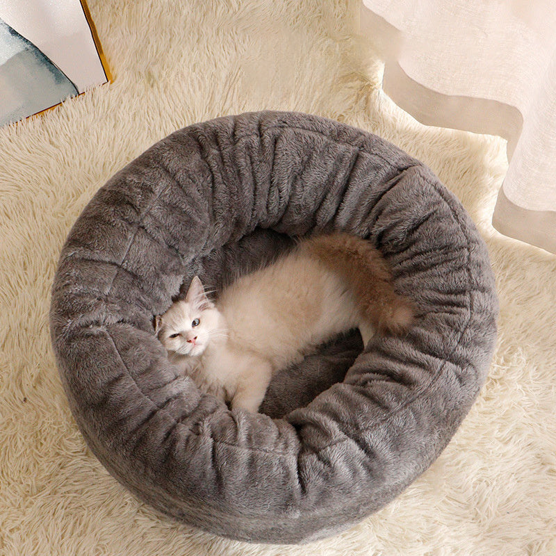 Pet Long Plush Donut Round Bed