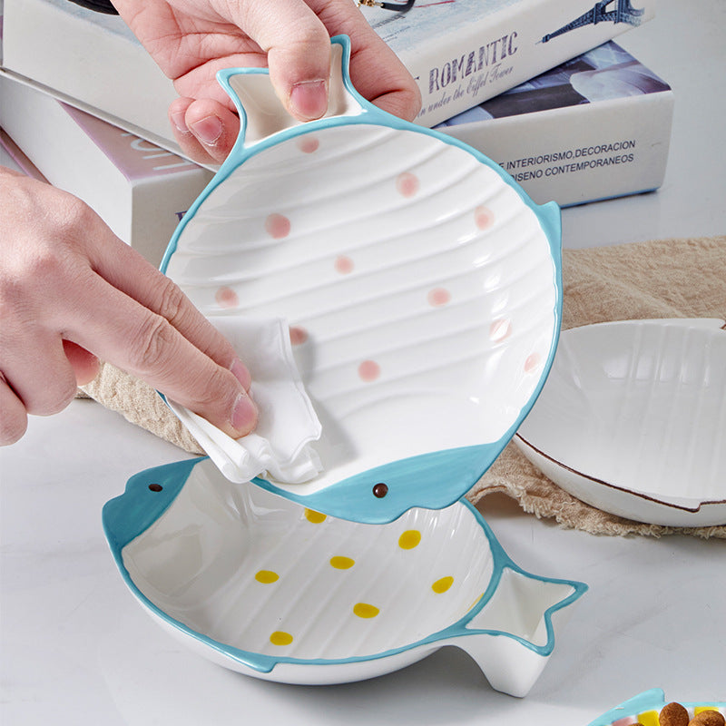 Fish-shaped Ceramic Food Feeding Bowl