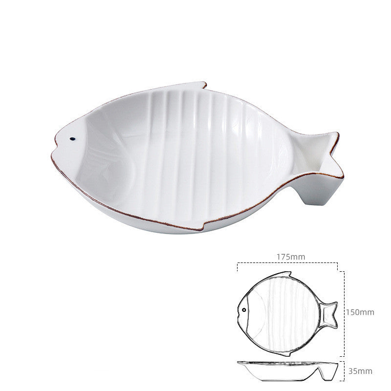 Fish-shaped Ceramic Food Feeding Bowl