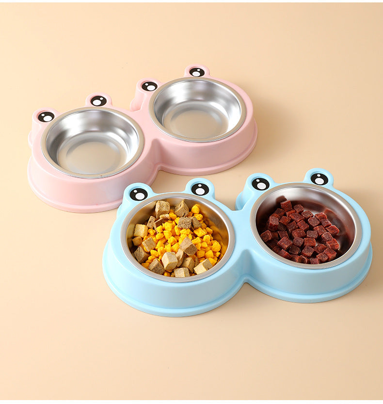 Pet Double Stainless Steel Frog Bowl